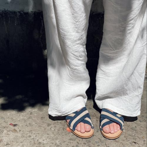 皮底海軍藍 拖鞋